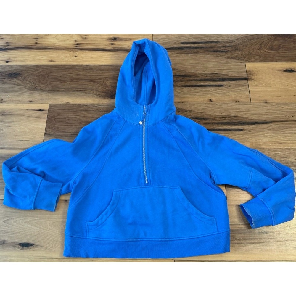 Vintage 2003 Lululemon Half Zip Hoodie Blue Silver Logo Y2K Sweatshirt M/L Rare